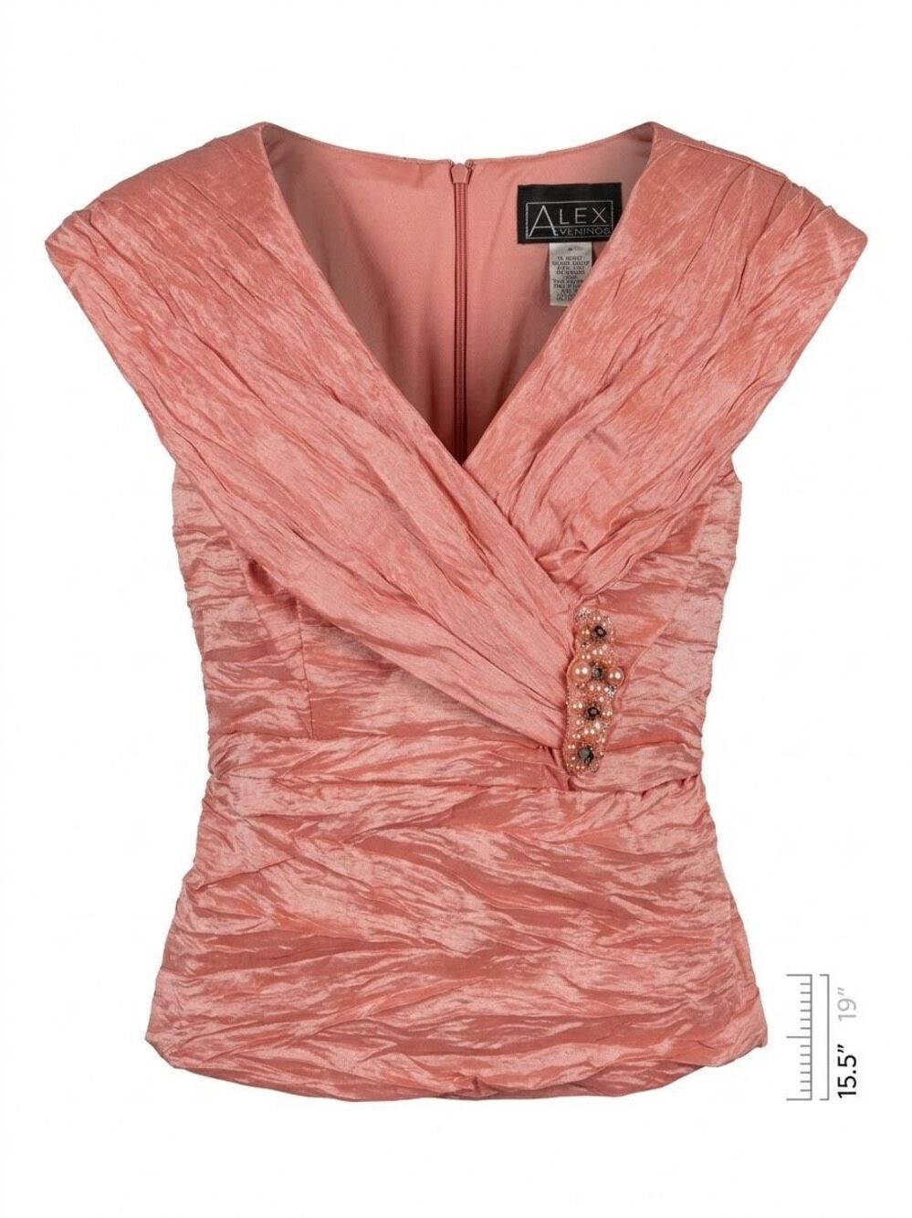 Alex Evenings Womens 6 Vintage Pink Crinkle Taffeta Portrait Collar Top